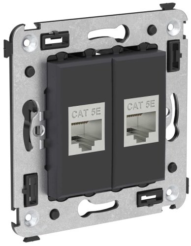 Розетка компьютерная экранированная без рамки DKC Avanti 2-м. RJ45+RJ45 5е черный матовый картинка
